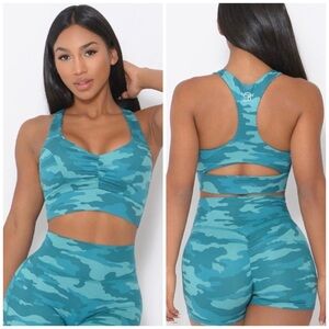 SOLD!! Bombshell Sportswear Mood Sports Bra & Fit Camo Shorts - Teal - M/S
